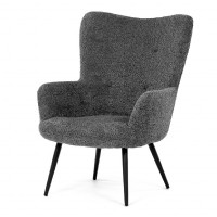 Křeslo "ušák", potah šedá látka, nohy černý kov. AK-W1206 GREY2